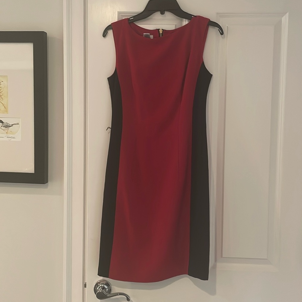 Cache Red And Black Sheath Color Block Dress Size… - image 1